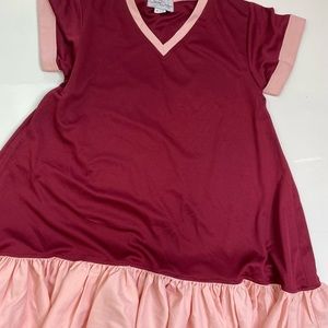 Womans Burgundy Tshirt Dress Ruffle A-Line Dress Short Sleeve Casual sM